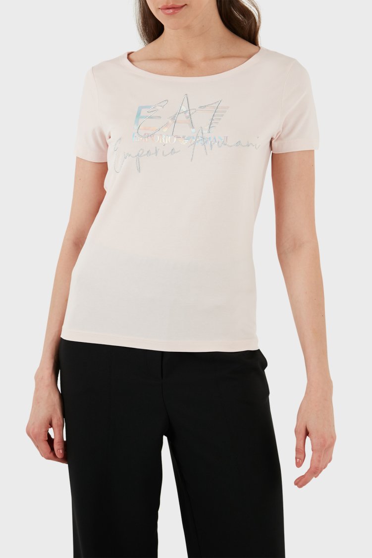 EA7 Pamuklu Regular Fit Bisiklet Yaka Kadın T Shirt 3DTT26 TJFKZ 1422 PUDRA - EA7