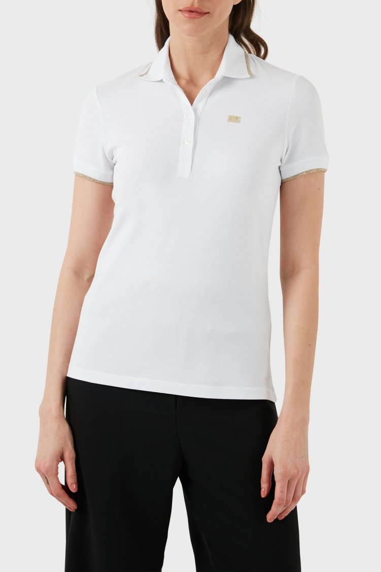 EA7 Pamuklu Regular Fit Polo Yaka Kadın T Shirt 3DTF04 TJ9DZ 1100 BEYAZ - EA7