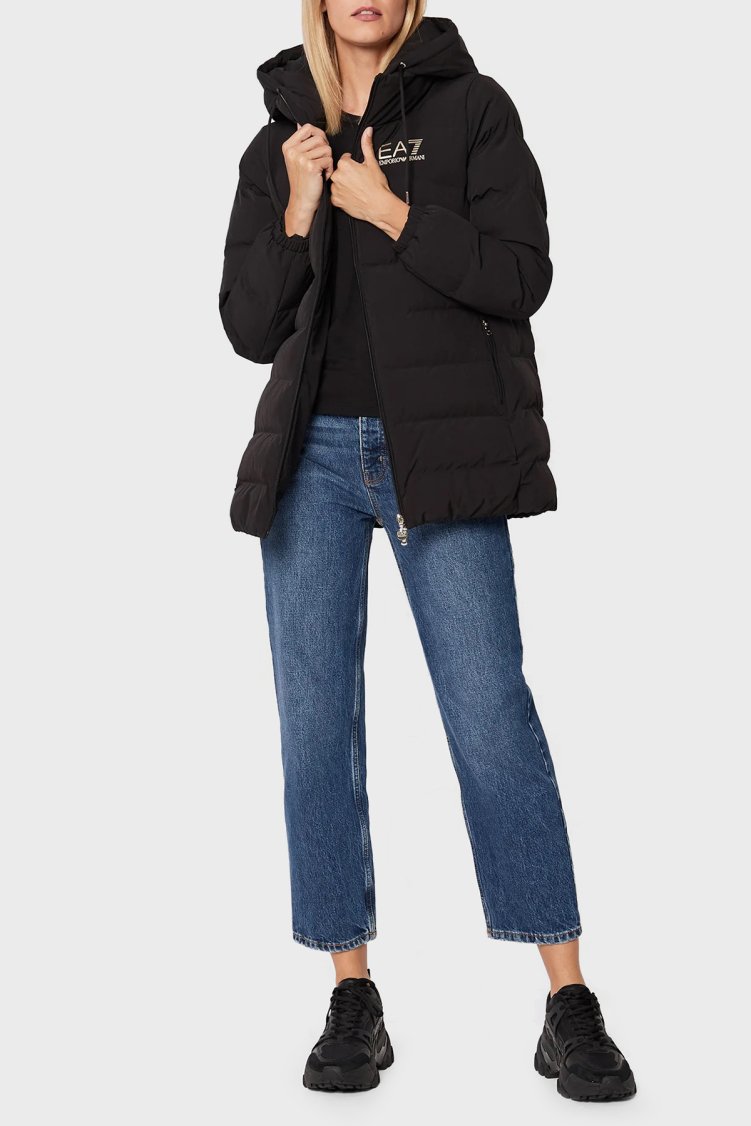 EA7 Regular Fit Rüzgar ve Isı Kaybı Korumalı Çıkarılabilir Kapüşonlu Uzun Kadın Mont 6LTK09 TN5VZ 0200 SİYAH - EA7 (1)