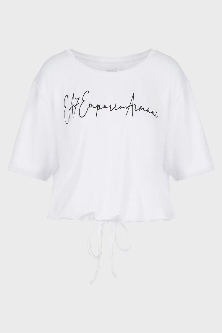 EA7 Relaxed Fit Bağlama Detaylı Bisiklet Yaka Kadın T Shirt 6LTT29 TJDFZ 1100 BEYAZ - EA7 (1)