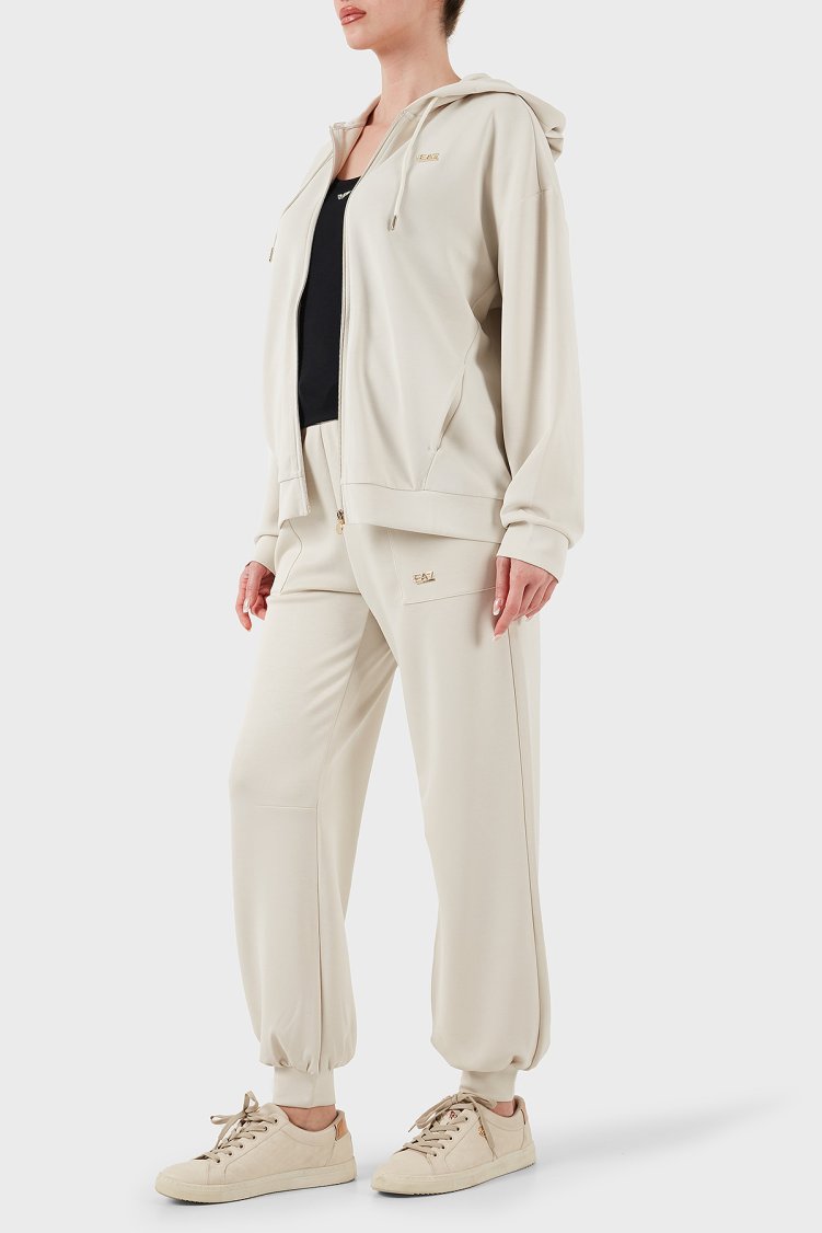 EA7 Streç Modal Karışımlı Relaxed Fit Yüksek Bel Ribanalı Paça Jogger Kadın Pantolon 7W000193 AF12643 U1112 BEJ - Ea7 (1)