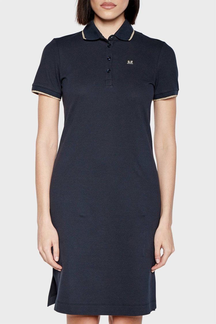 EA7 Streç Pamuklu Regular Fit Polo Yaka Mini Kadın Elbise 3DTA56 TJ9DZ 1555 LACİVERT - EA7
