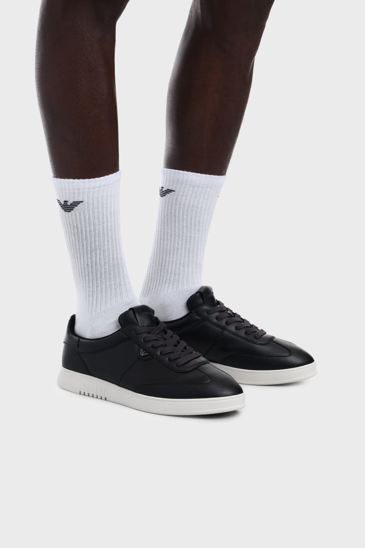 Emporio Armani % 100 Deri Logolu Sneaker Erkek Ayakkabı EM003062 AF20004 UC001 SİYAH - Emporio Armani (1)