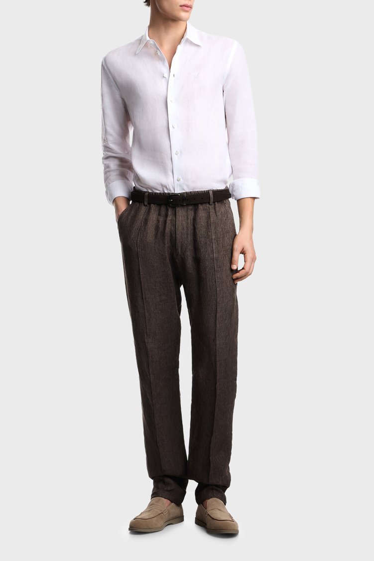 Emporio Armani % 100 Keten Regular Fit Klasik Yaka Uzun Kollu Erkek Gömlek EM000099 TE10157 U0002 MAVİ - Emporio Armani (1)