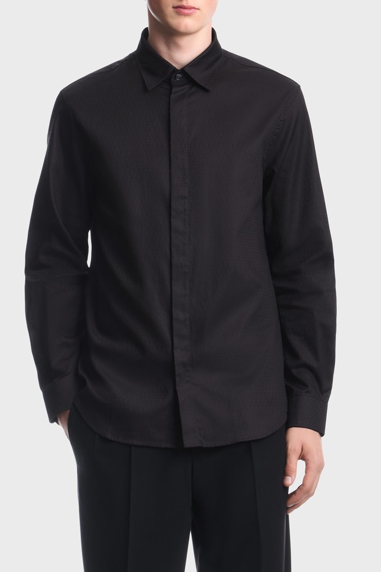 Emporio Armani %100 Pamuk Düğmeli Erkek Gömlek EM006704 AF18123 FB058 Mavi - Emporio Armani