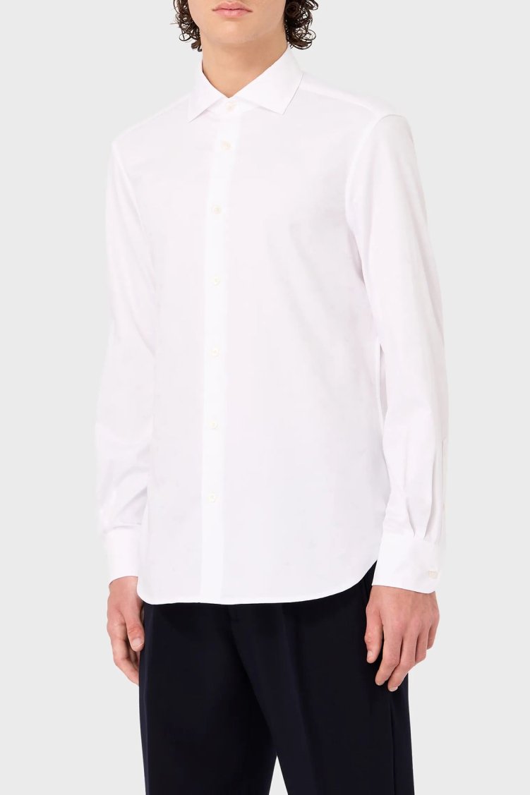 Emporio Armani % 100 Pamuk Jakarlı Logo Desenli Regular Fit Erkek Gömlek 6R1C86 1NVYZ F1D4 BEYAZ - Emporio Armani