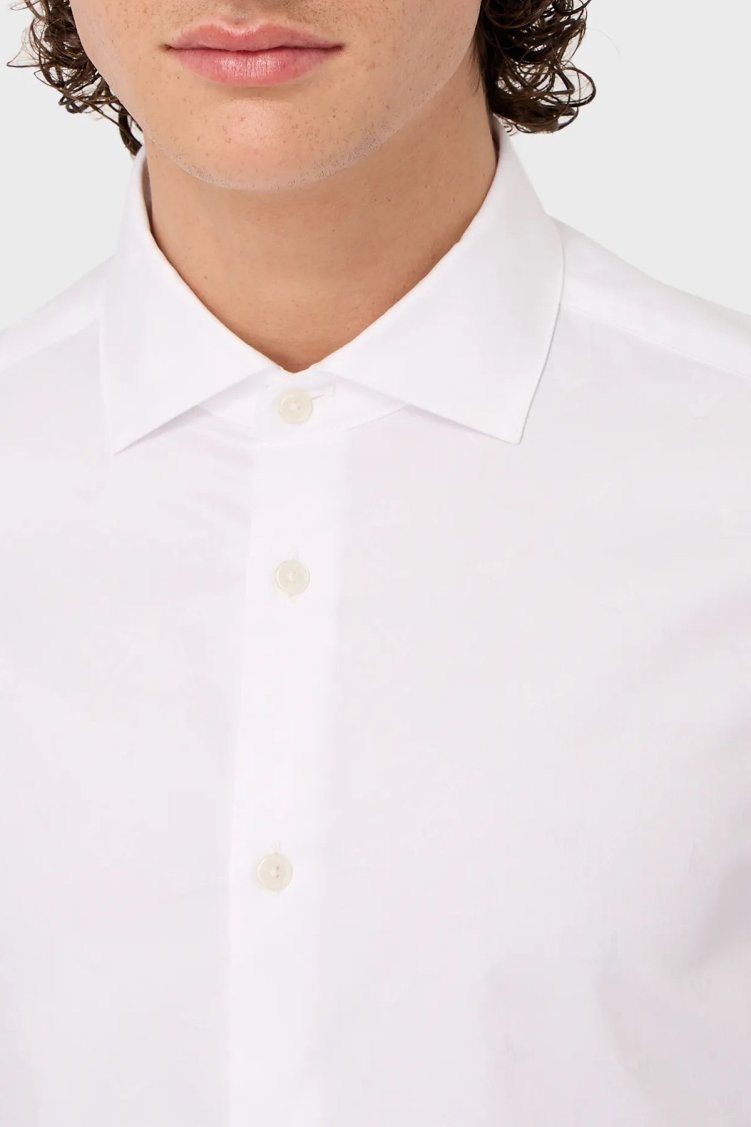 Emporio Armani % 100 Pamuk Jakarlı Logo Desenli Regular Fit Erkek Gömlek 6R1C86 1NVYZ F1D4 BEYAZ - Emporio Armani (1)