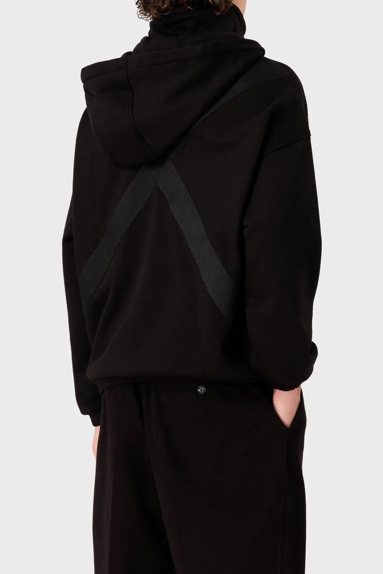 Emporio Armani % 100 Pamuk Kapüşonlu Yarım Fermuarlı Oversize Fit Erkek Sweat 6R1ME6 1JWPZ 0999 SİYAH - Emporio Armani (1)