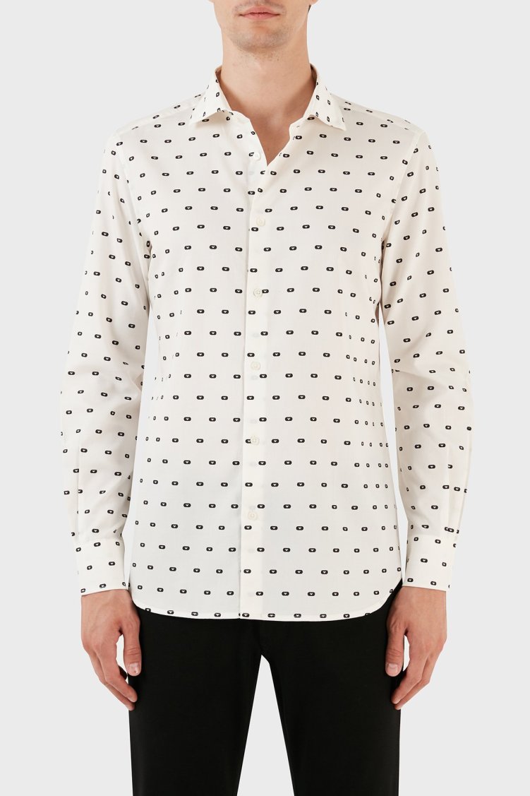 Emporio Armani Pamuklu Logo Desen Baskılı Regular Fit Erkek Gömlek 6R1C86 1NMVZ F1E7 BEYAZ - Emporio Armani