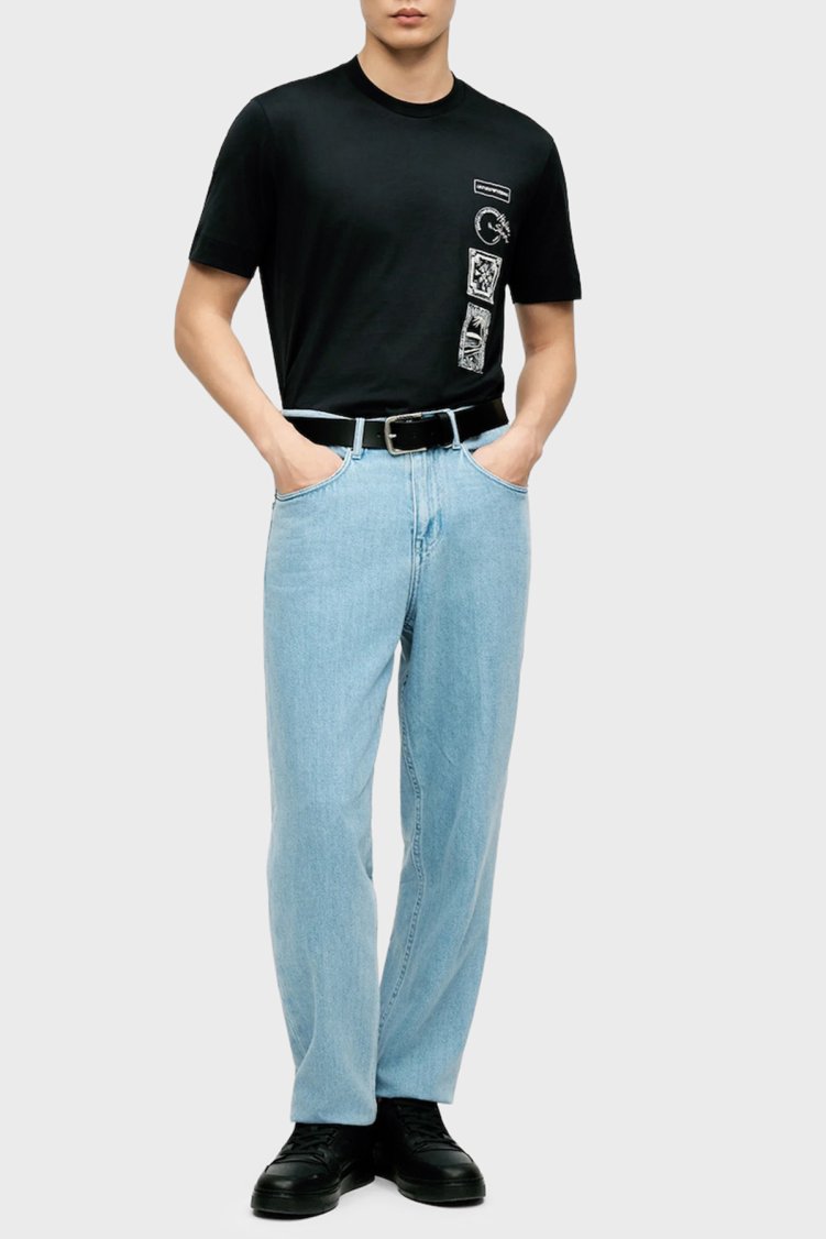 Emporio Armani % 100 Pamuk Regular Fit Bisiklet Yaka Baskılı Erkek T Shirt EM004994 AF24470 UB118 LACİVERT - Emporio Armani (1)