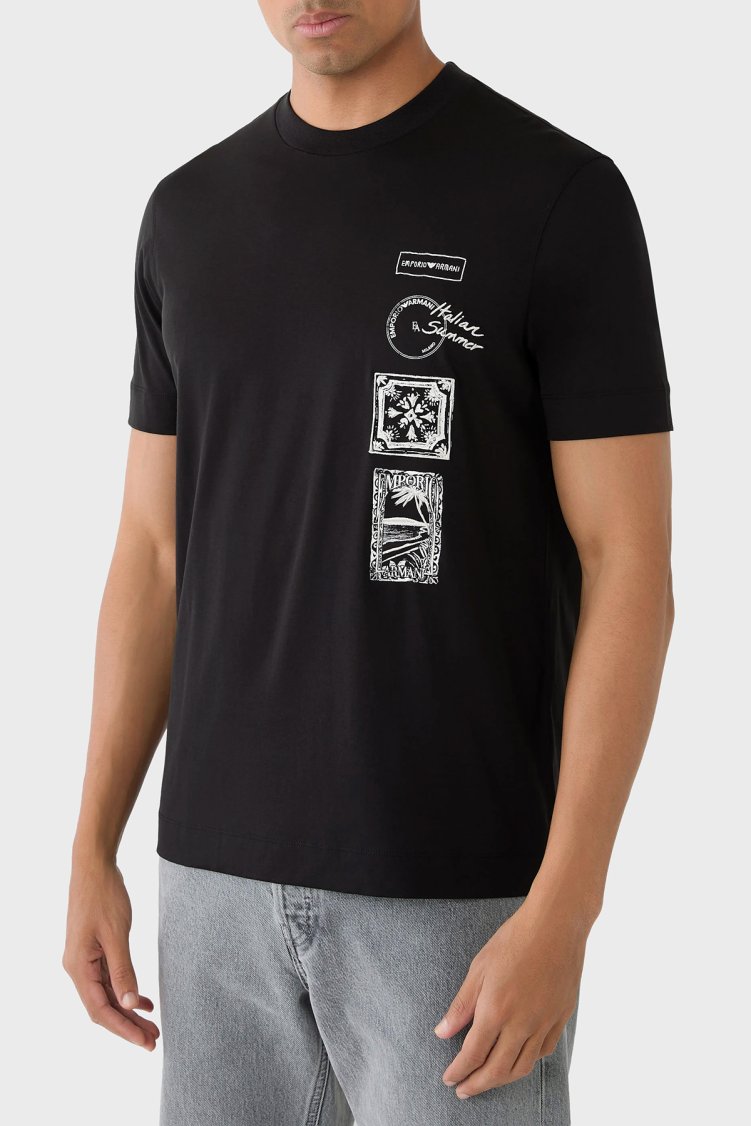 Emporio Armani % 100 Pamuk Regular Fit Bisiklet Yaka Baskılı Erkek T Shirt EM004994 AF24470 UC001 SİYAH - Emporio Armani
