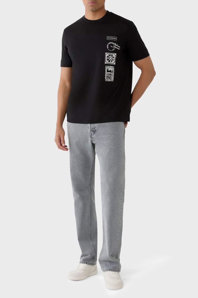 Emporio Armani % 100 Pamuk Regular Fit Bisiklet Yaka Baskılı Erkek T Shirt EM004994 AF24470 UC001 SİYAH - Emporio Armani (1)