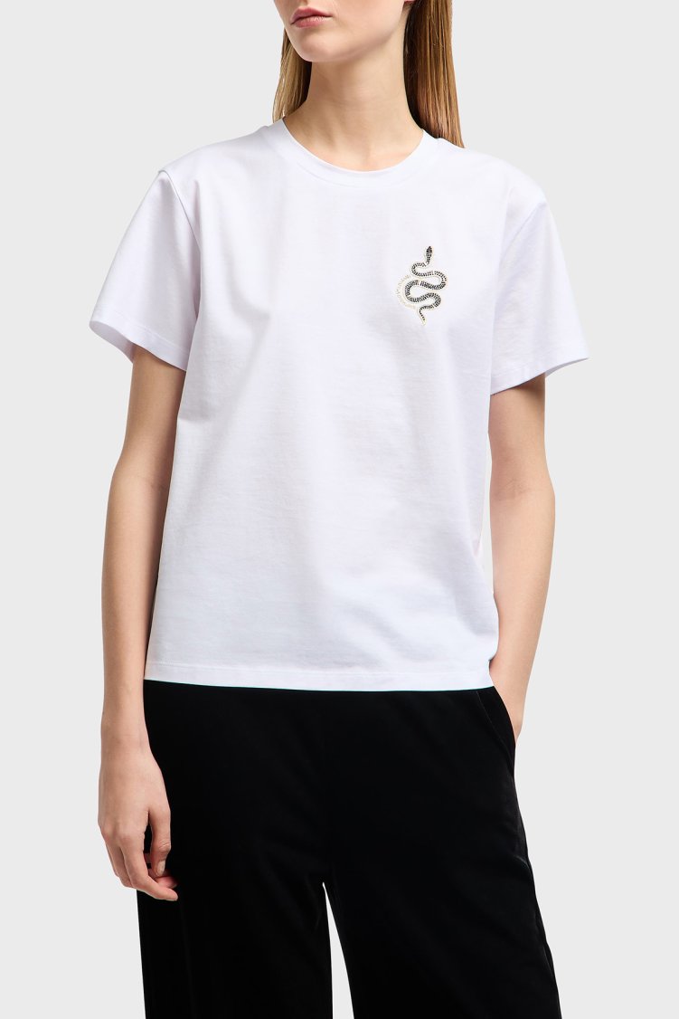 Emporio Armani % 100 Pamuk Regular Fit Bisiklet Yaka Kadın T Shirt EW001169 AF10003 U0001 BEYAZ - Emporio Armani