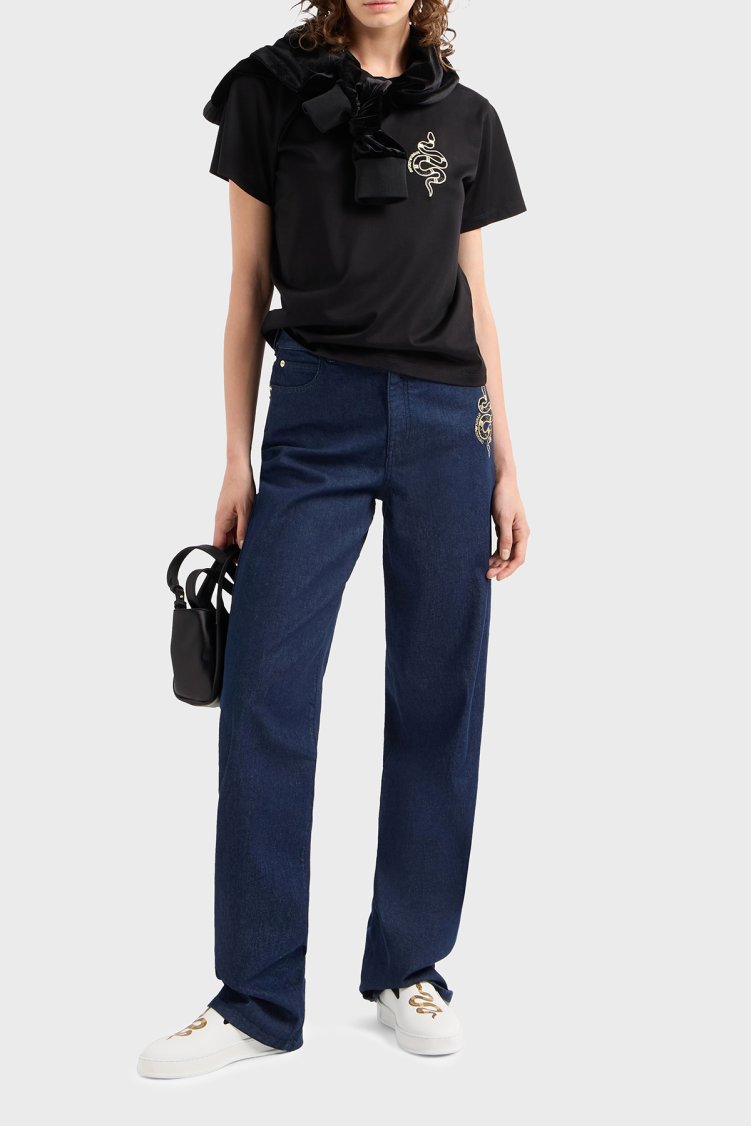 Emporio Armani % 100 Pamuk Regular Fit Bisiklet Yaka Kadın T Shirt EW001169 AF10003 UC001 SİYAH - Emporio Armani (1)