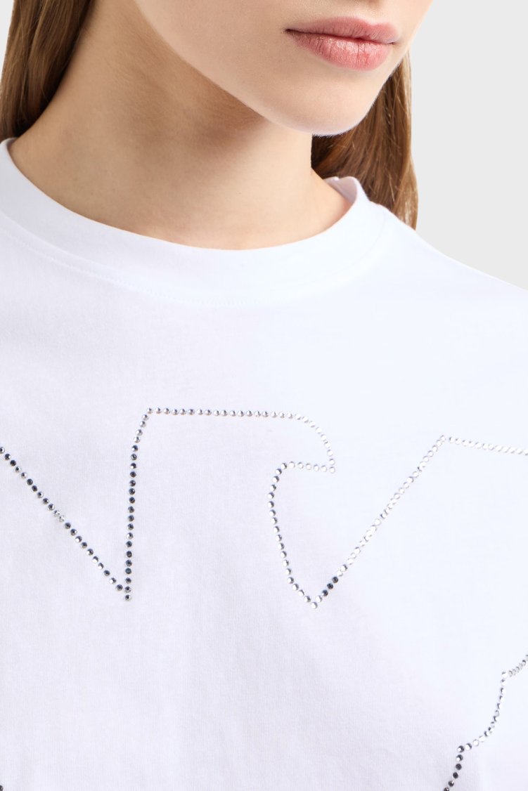 Emporio Armani % 100 Pamuk Regular Fit Bisiklet Yaka Crop Kadın T Shirt EW000897 AF12573 U0002 BEYAZ - Emporio Armani (1)