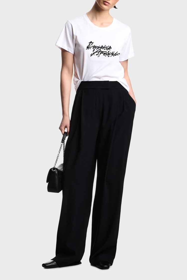 Emporio Armani % 100 Pamuk Regular Fit Bisiklet Yaka Logolu Kadın T Shirt EW003594 AF12597 U0002 BEYAZ - Emporio Armani (1)