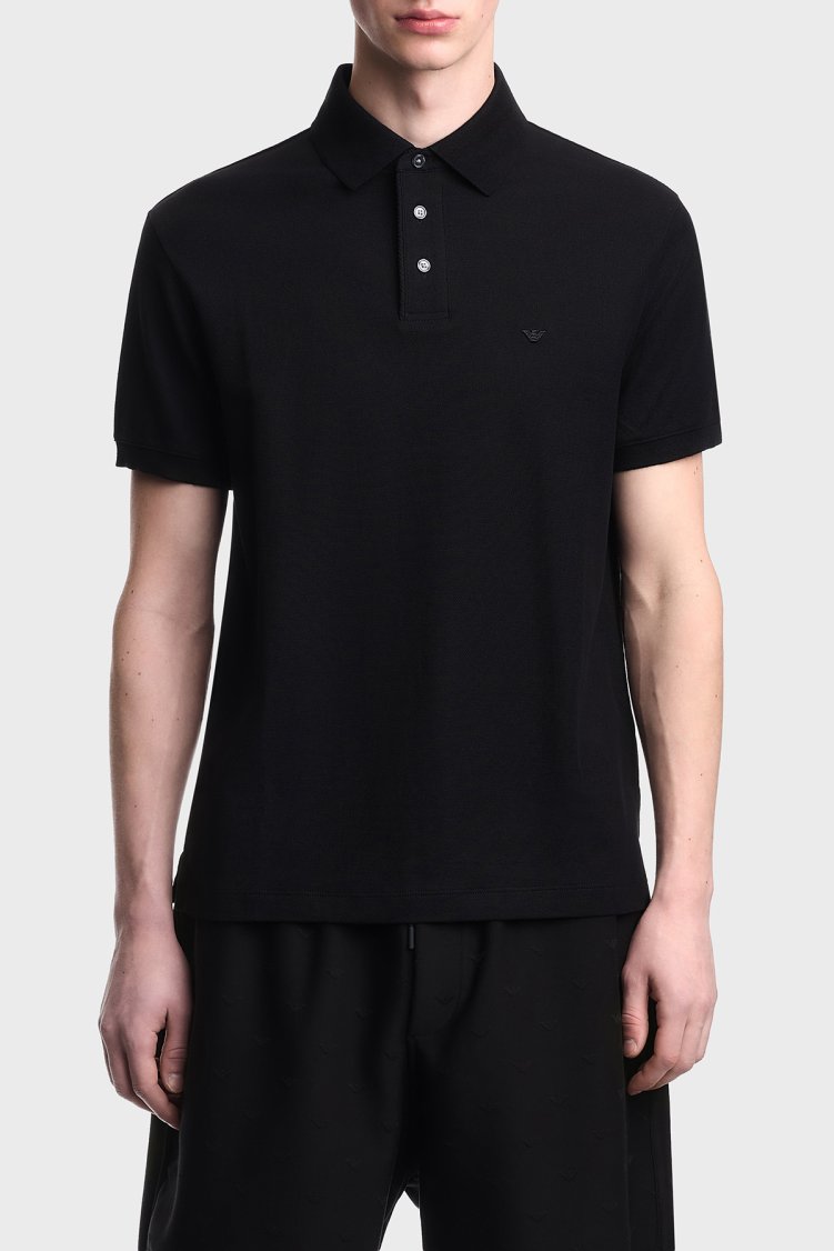 Emporio Armani % 100 Pamuk Regular Fit Düğmeli Erkek Polo EM005251 AF10497 UC001 SİYAH - Emporio Armani