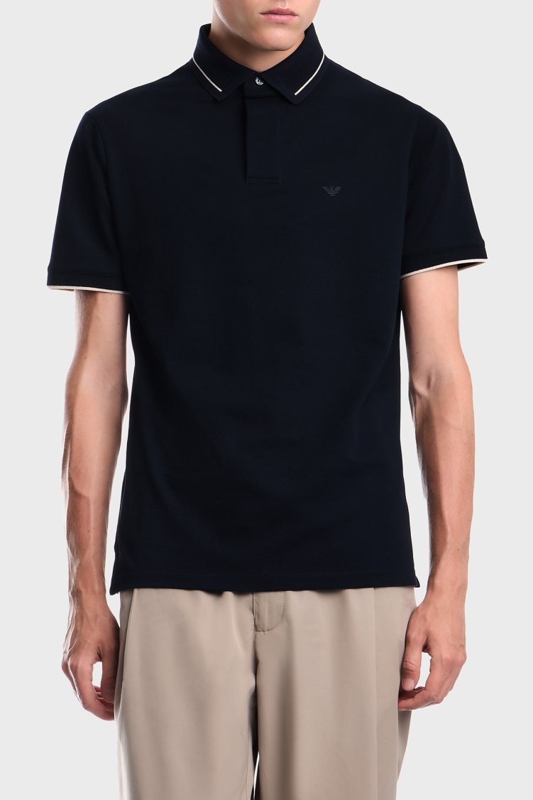 Emporio Armani % 100 Pamuk Regular Fit Düğmeli Erkek Polo EM006625 AF12955 UB118 Lacivert - Emporio Armani