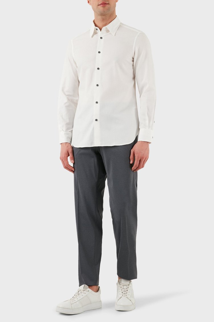 Emporio Armani % 100 Pamuk Regular Fit Düğmeli Uzun Kollu Erkek Gömlek EM001537 AF14341 F0093 BEYAZ - Emporio Armani (1)