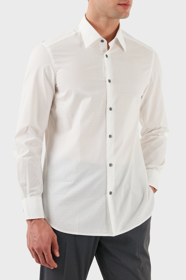 Emporio Armani % 100 Pamuk Regular Fit Düğmeli Uzun Kollu Erkek Gömlek EM001537 AF14341 F0094 BEYAZ - Emporio Armani