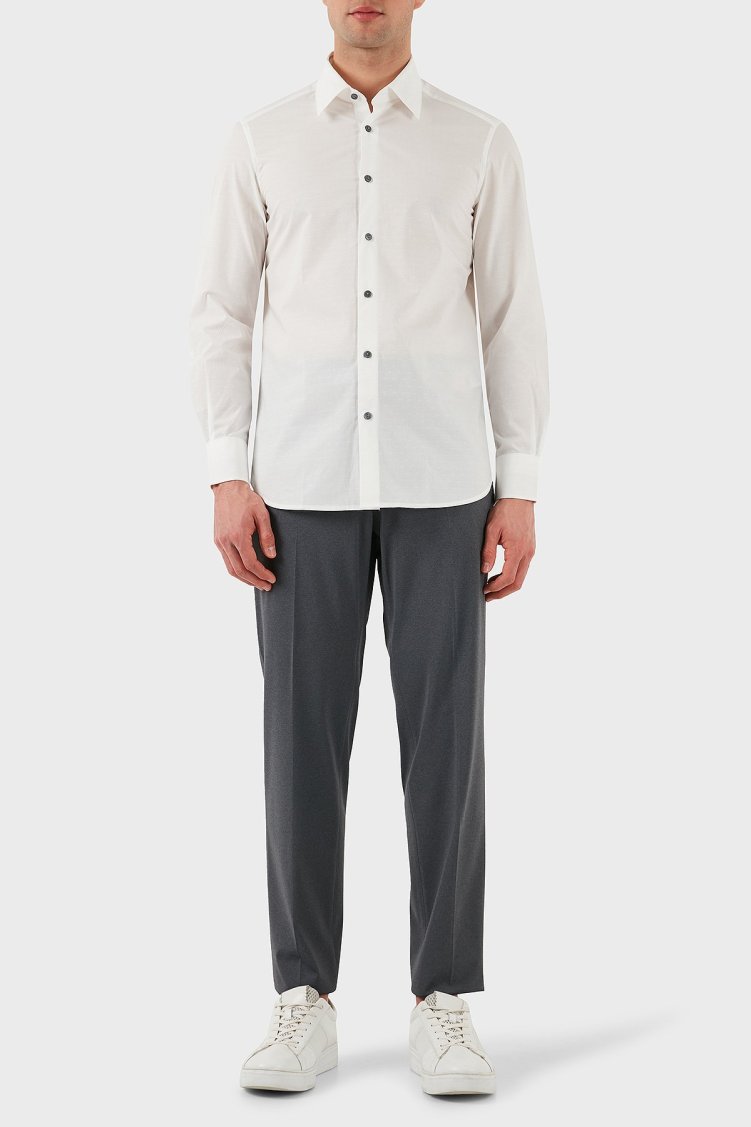 Emporio Armani % 100 Pamuk Regular Fit Düğmeli Uzun Kollu Erkek Gömlek EM001537 AF14341 F0094 BEYAZ - Emporio Armani (1)