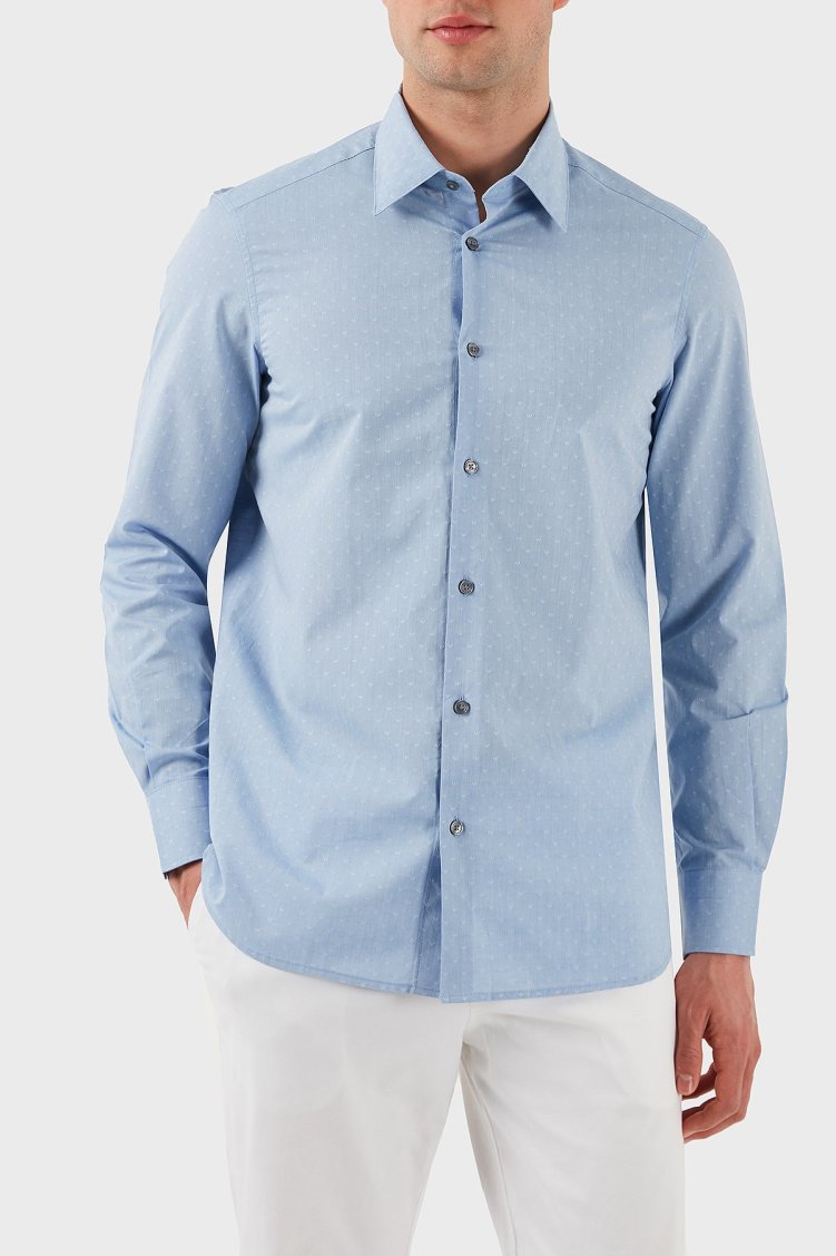 Emporio Armani % 100 Pamuk Regular Fit Düğmeli Uzun Kollu Erkek Gömlek EM001537 AF14341 F9061 AÇIK MAVİ - Emporio Armani