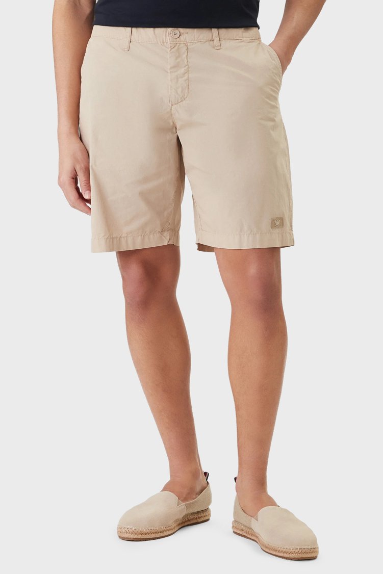 Emporio Armani % 100 Pamuk Regular Fit Logolu Normal Bel Short Erkek Şort EM000591 AF20428 U6213 BEJ - Emporio Armani