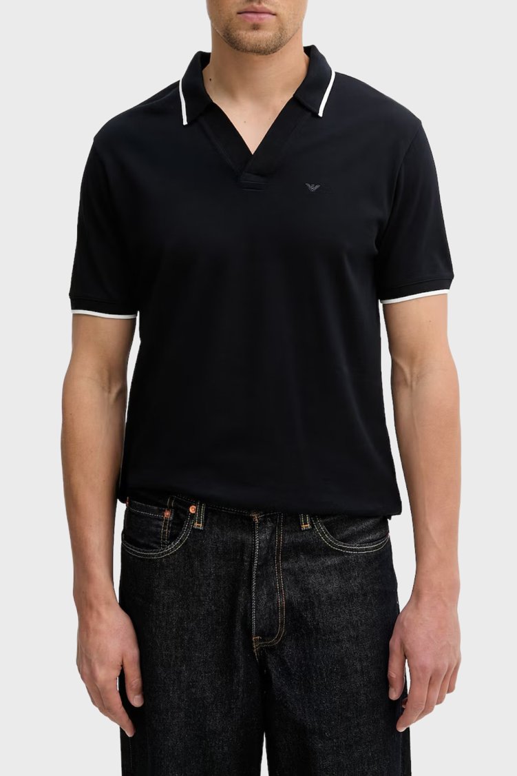 Emporio Armani % 100 Pamuk Regular Fit Şerit Detaylı Erkek Polo EM005852 AF12955 UB118 LACİVERT - Emporio Armani