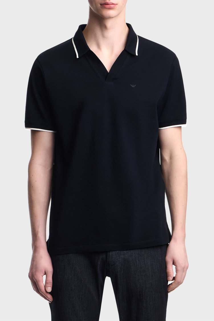 Emporio Armani % 100 Pamuk Regular Fit Şerit Detaylı Erkek Polo EM005852 AF12955 UB118 LACİVERT - Emporio Armani