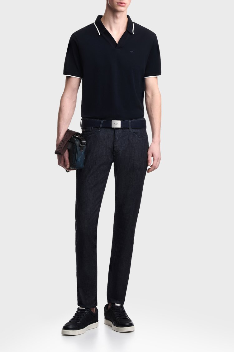 Emporio Armani % 100 Pamuk Regular Fit Şerit Detaylı Erkek Polo EM005852 AF12955 UB118 LACİVERT - Emporio Armani (1)