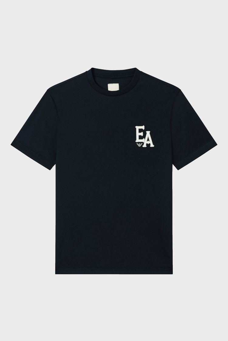 Emporio Armani % 100 Pamuk Regular Fit Sırt Baskılı Erkek T Shirt EM001717 AF14836 FB473 LACİVERT - Emporio Armani