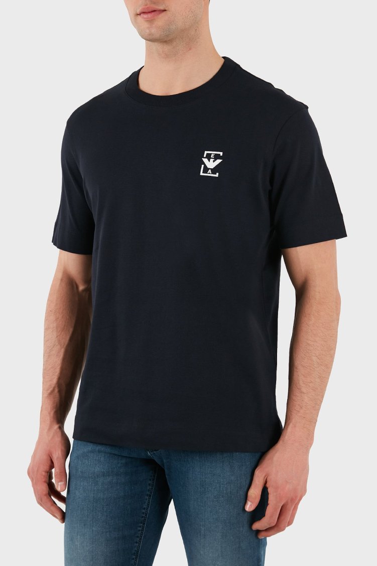 Emporio Armani % 100 Pamuk Relaxed Fit Bisiklet Yaka Erkek T Shirt EM001068 AF12926 UB118 Lacivert - Emporio Armani
