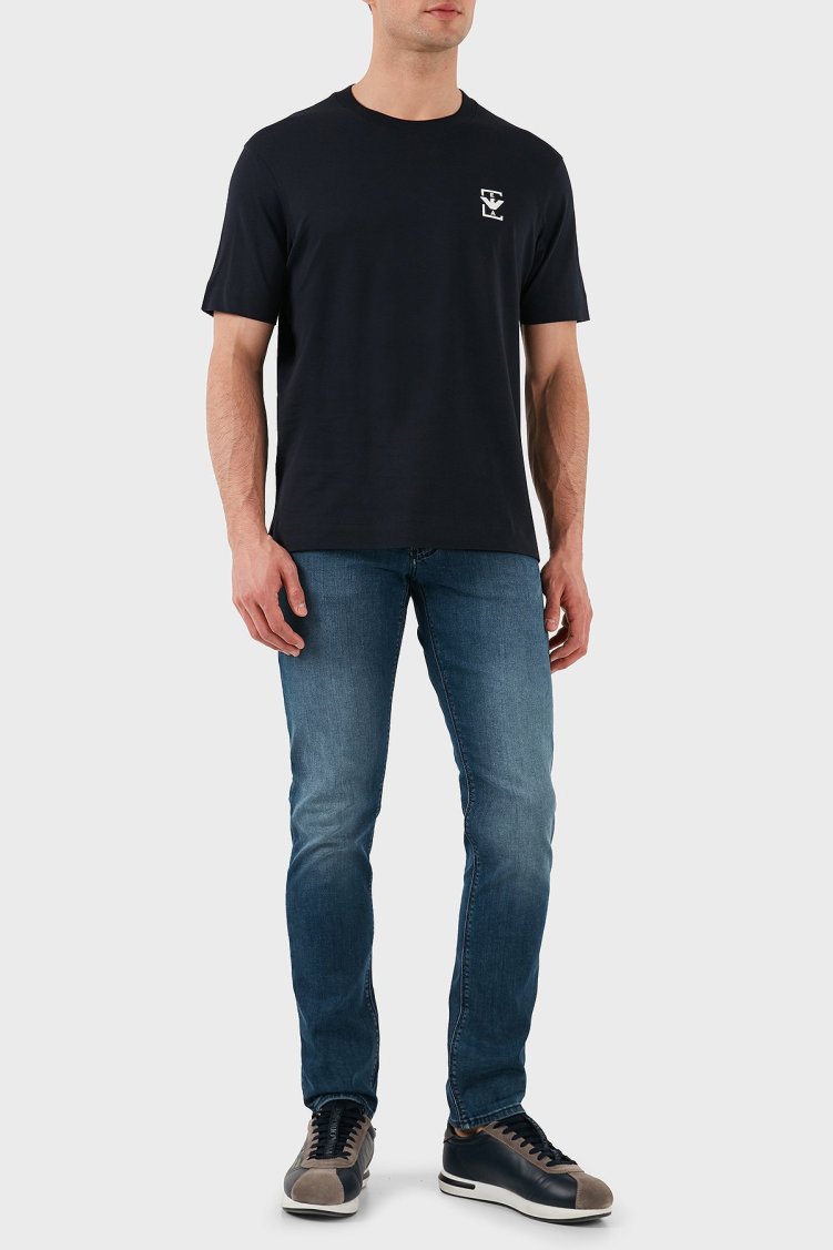 Emporio Armani % 100 Pamuk Relaxed Fit Bisiklet Yaka Erkek T Shirt EM001068 AF12926 UB118 Lacivert - Emporio Armani (1)