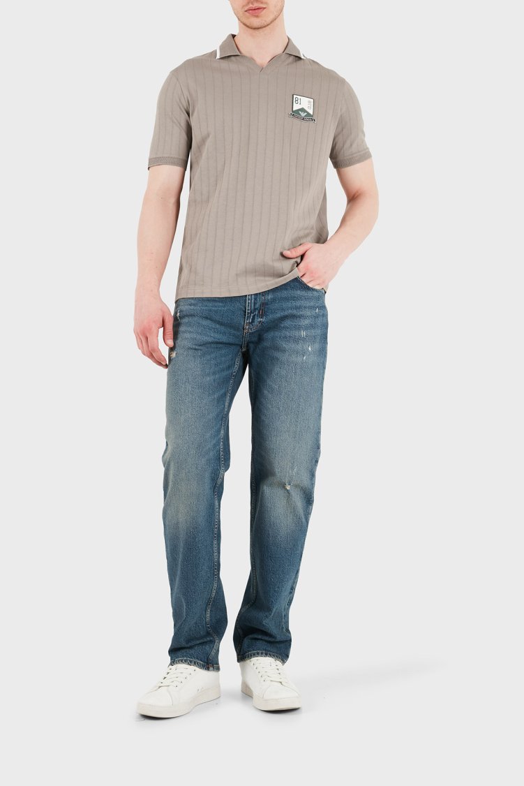 Emporio Armani % 100 Pamuk Şeritli Örgü Erkek Polo EM004780 AF23047 F1188 BEJ - Emporio Armani (1)
