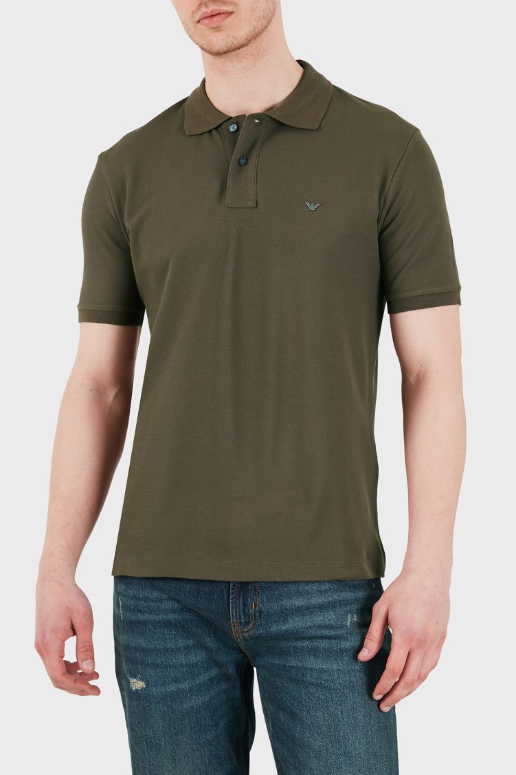 Emporio Armani % 100 Pamuk Slim Fit Düğmeli Erkek Polo EM005239 AF10497 U6200 HAKİ - Emporio Armani