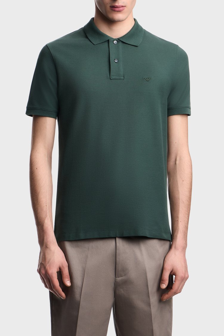 Emporio Armani % 100 Pamuk Slim Fit Düğmeli Erkek Polo EM005239 AF10497 U7263 HAKİ - Emporio Armani