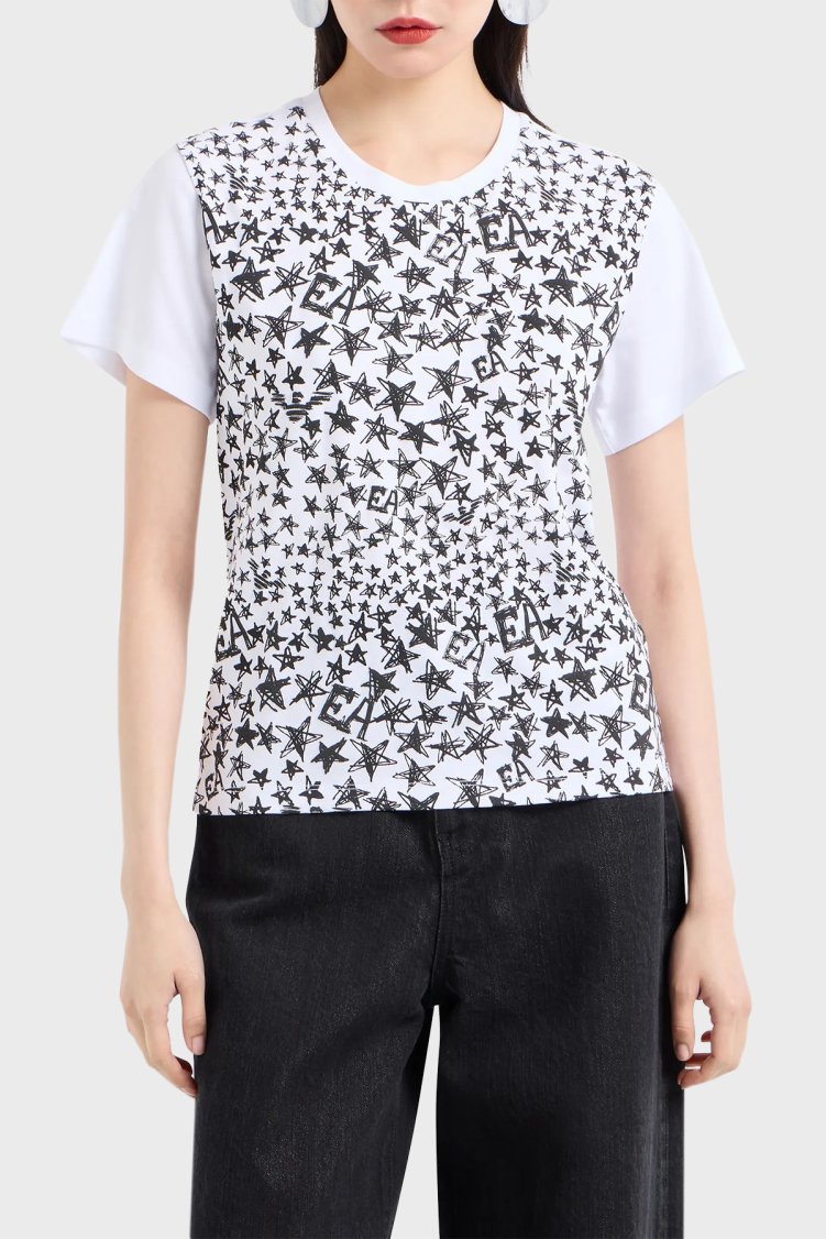 Emporio Armani % 100 Pamuklu Bisiklet Yaka Kadın T Shirt 6D2T7L 2JIDZ 0100 BEYAZ - Emporio Armani