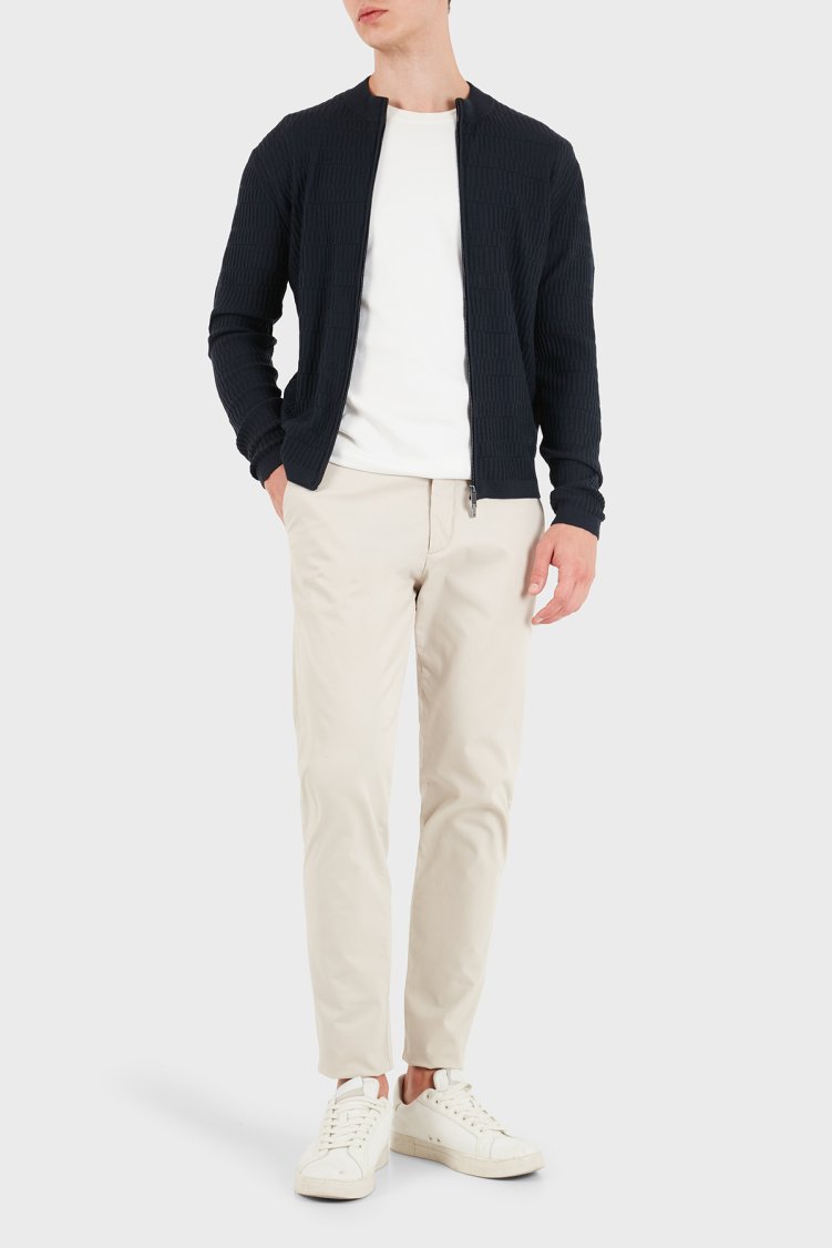 Emporio Armani % 100 Yün Bisiklet Yaka Fermuarlı Erkek Hırka EM006315 AF27831 FB065 Lacivert - Emporio Armani (1)