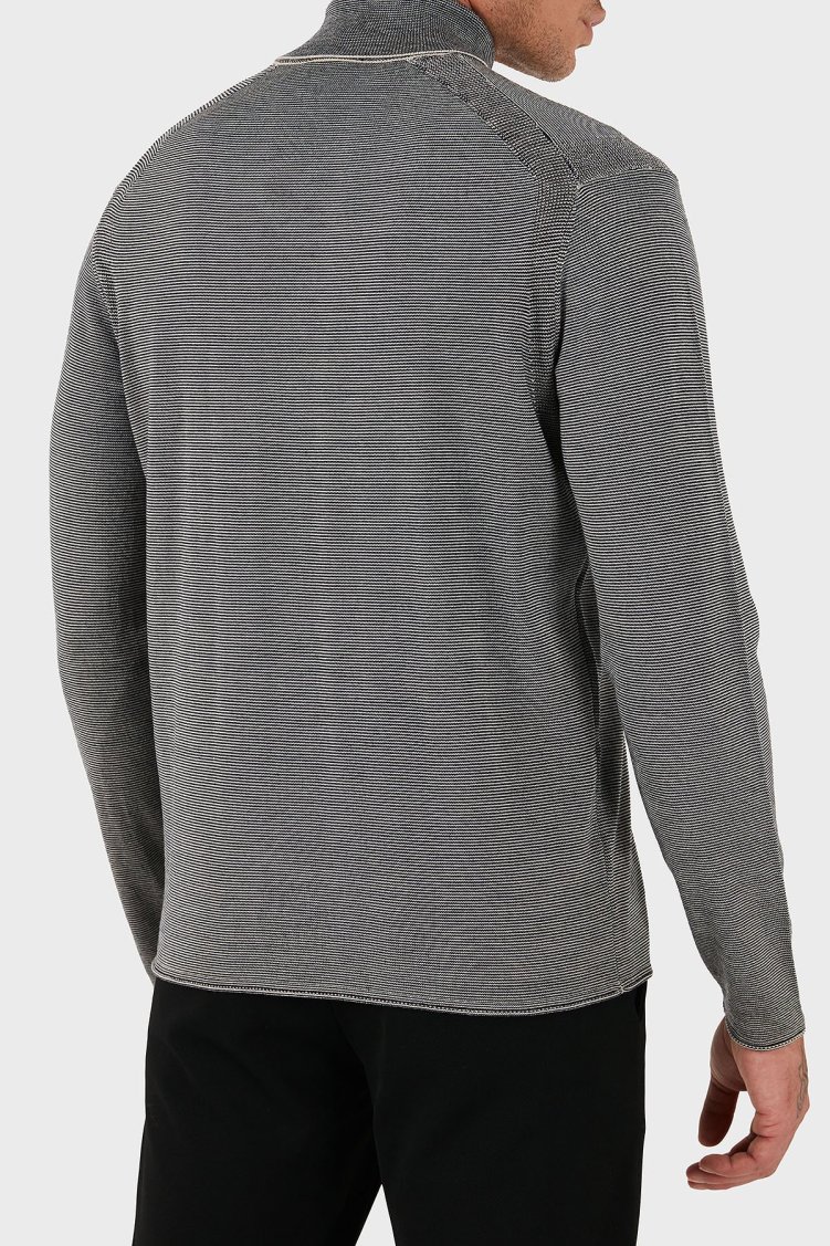 Emporio Armani % 100 Yün Regular Fit Balıkçı Yaka Çizgili Erkek Kazak EM002025 AF14195 FB067 LACİVERT-BEYAZ - Emporio Armani (1)