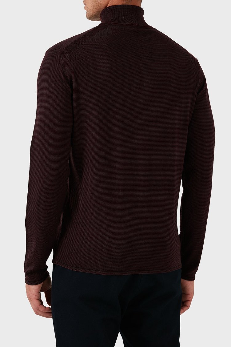 Emporio Armani % 100 Yün Regular Fit Balıkçı Yaka Logolu Erkek Kazak EM002025 AF14195 F5009 BORDO - Emporio Armani (1)