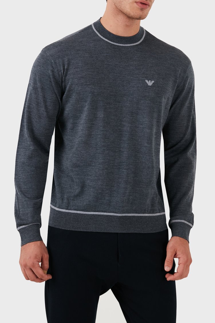 Emporio Armani % 100 Yün Regular Fit Bisiklet Yaka Erkek Kazak 6D1MXH 1MJLZ F628 GRİ - Emporio Armani