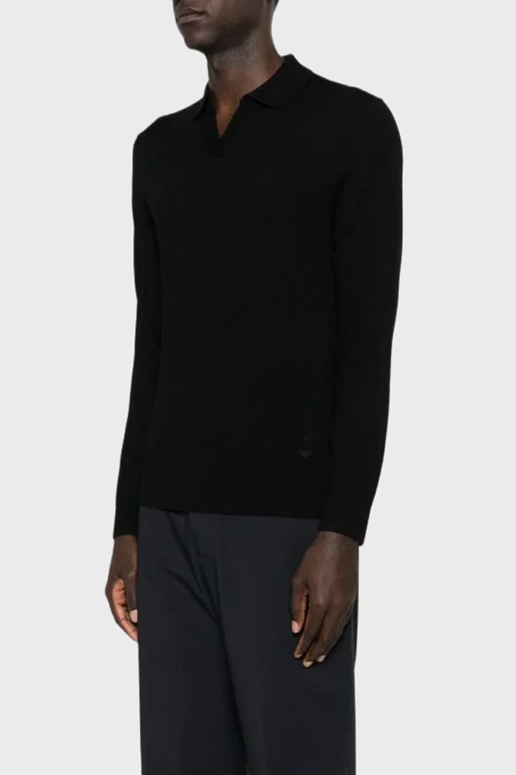 Emporio Armani % 100 Yün Regular Fit Erkek Polo Yaka Kazak EM002479 AF19543 UC001 SİYAH - Emporio Armani