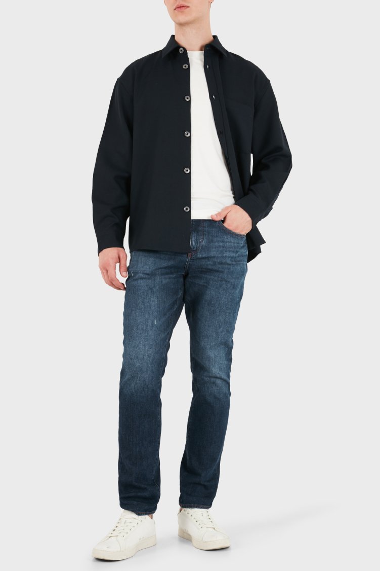Emporio Armani % 100 Yün Regular Fit Klasik Yaka Erkek Gömlek EM006535 AF27877 UB118 Lacivert - Emporio Armani (1)
