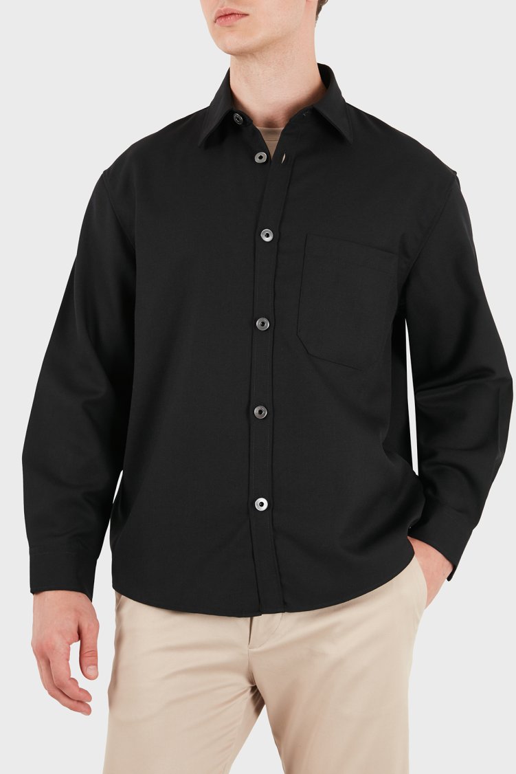 Emporio Armani % 100 Yün Regular Fit Klasik Yaka Erkek Gömlek EM006535 AF27877 UC001 Siyah - Emporio Armani
