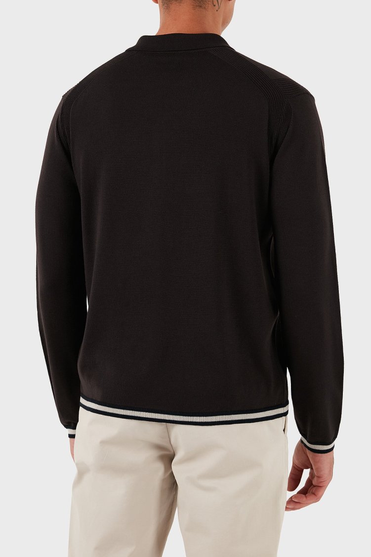Emporio Armani % 100 Yün Regular Fit Yarım Fermuarlı Polo Yaka Erkek Kazak EM001512 AF14158 U6280 KOYU KAHVE - Emporio Armani (1)