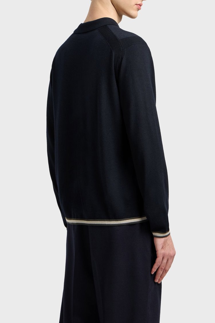 Emporio Armani % 100 Yün Regular Fit Yarım Fermuarlı Polo Yaka Erkek Kazak EM001512 AF14158 UB118 LACİVERT - Emporio Armani (1)