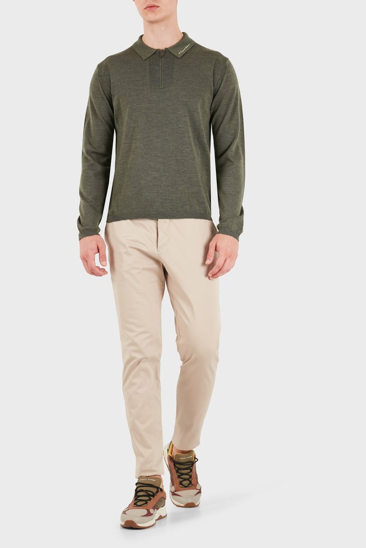 Emporio Armani % 100 Yün Slim Fit Yarım Fermuarlı Erkek Polo Yaka Kazak EM006293 AF29815 O7002 Yeşil melanj - Emporio Armani (1)