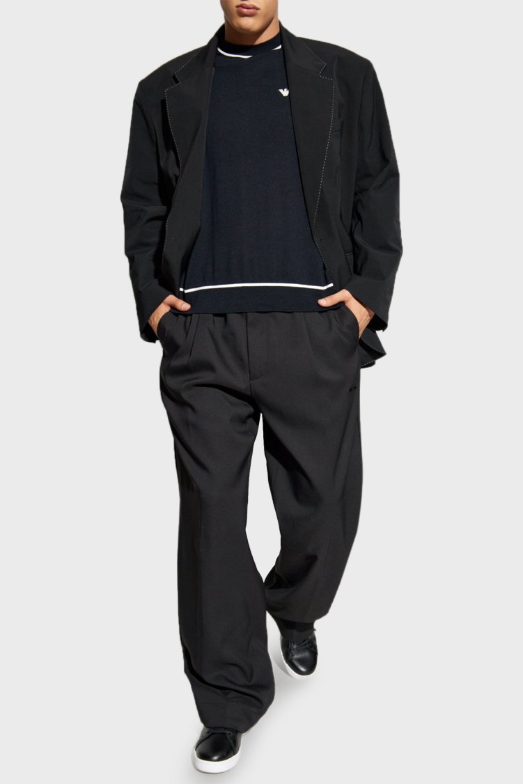 Emporio Armani % 100 Yünlü Bisiklet Yaka Erkek Kazak 6D1MXH 1MJLZ F930 KOYU LACİVERT - Emporio Armani (1)