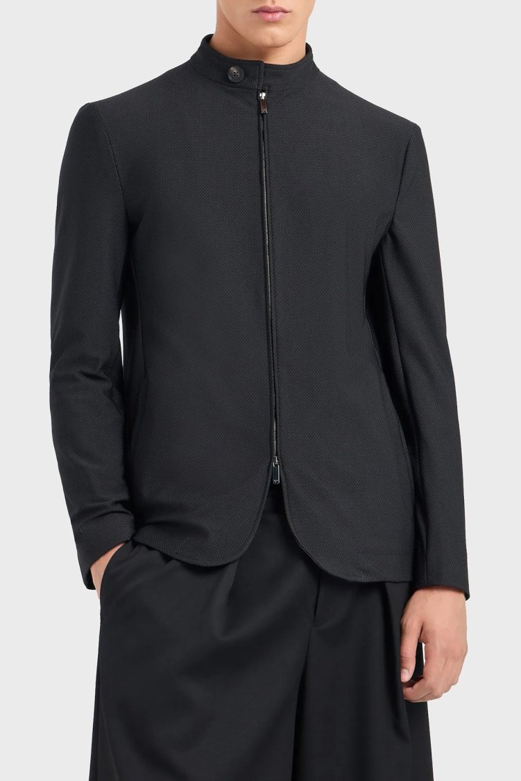 Emporio Armani 3D Efektli Regular Fit Çift Fermuarlı Düğmeli Dik Yaka Erkek Ceket EM000143 TE11109 UC001 SİYAH - Emporio Armani