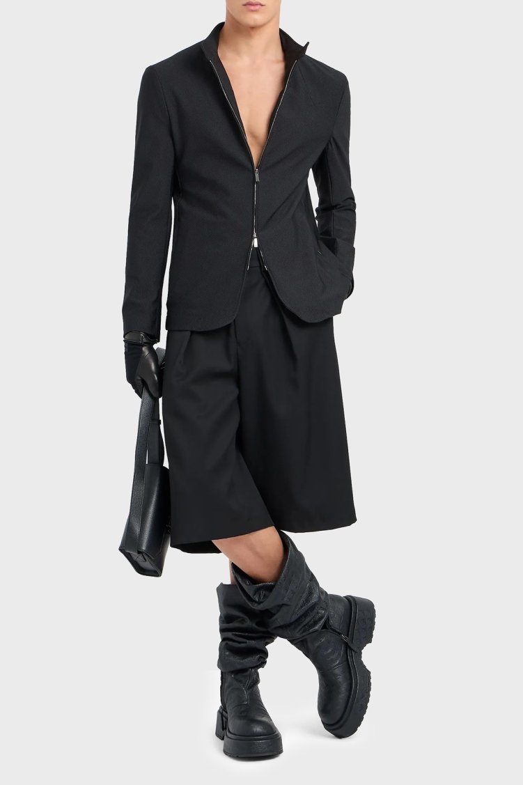 Emporio Armani 3D Efektli Regular Fit Çift Fermuarlı Düğmeli Dik Yaka Erkek Ceket EM000143 TE11109 UC001 SİYAH - Emporio Armani (1)